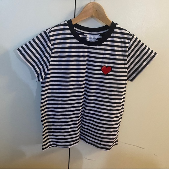 Topshop Embroidered Heart Striped Tee NWT Size 4 - Picture 2 of 4